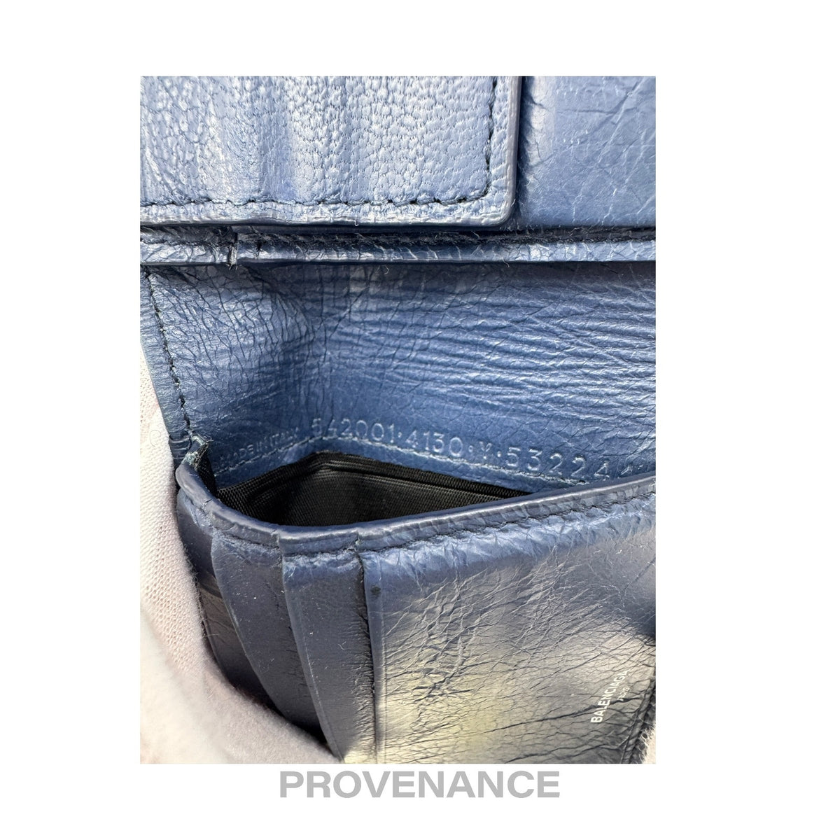 🔴 Balenciaga Screw Stud Bifold Wallet - Navy Blue Lambskin