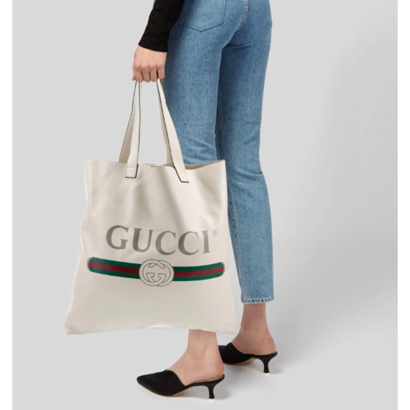 🔴 Gucci GG Vintage Logo Tote Bag - Off-White Leather