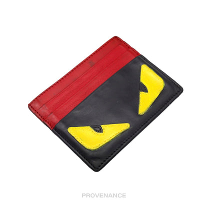 🔴 Fendi Monster Eyes Card Holder Wallet - Red/Black Leather