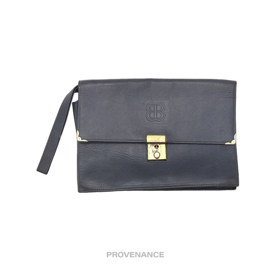 🔴 Balenciaga BB Logo Clutch Bag - Navy Leather