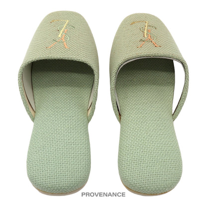 🔴 Yves Saint Laurent YSL Logo Slipper - Powder Green Canvas