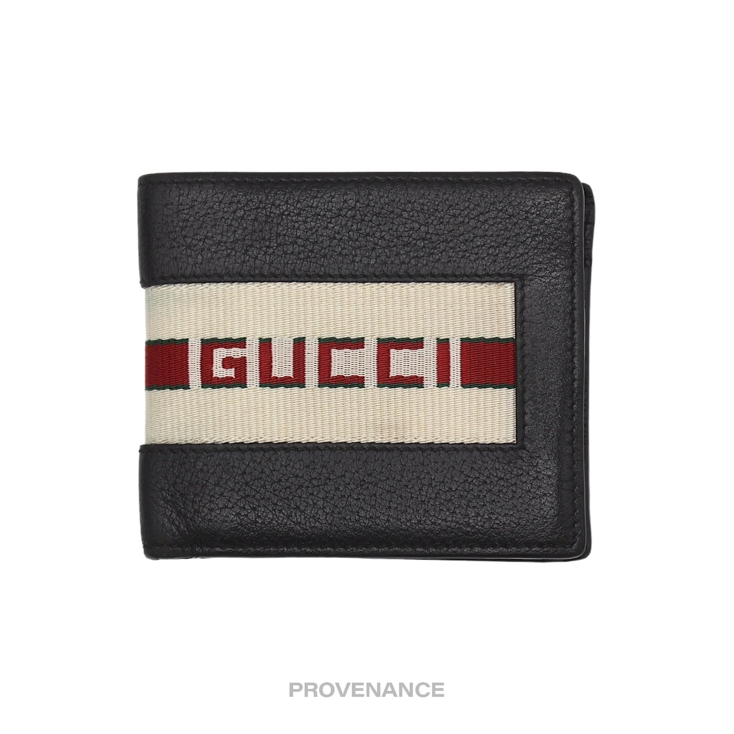 🔴 Gucci Bifold Wallet -Logo Stripe Web Black Leather