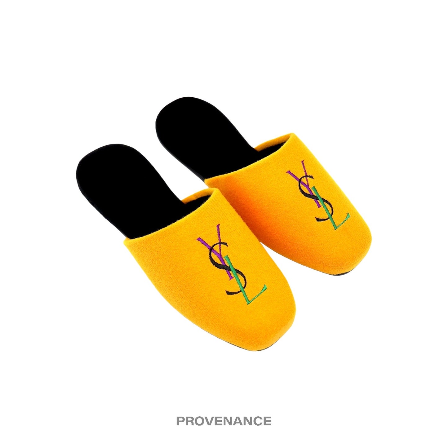 🔴 Yves Saint Laurent YSL Logo Slipper - Yellow Velour