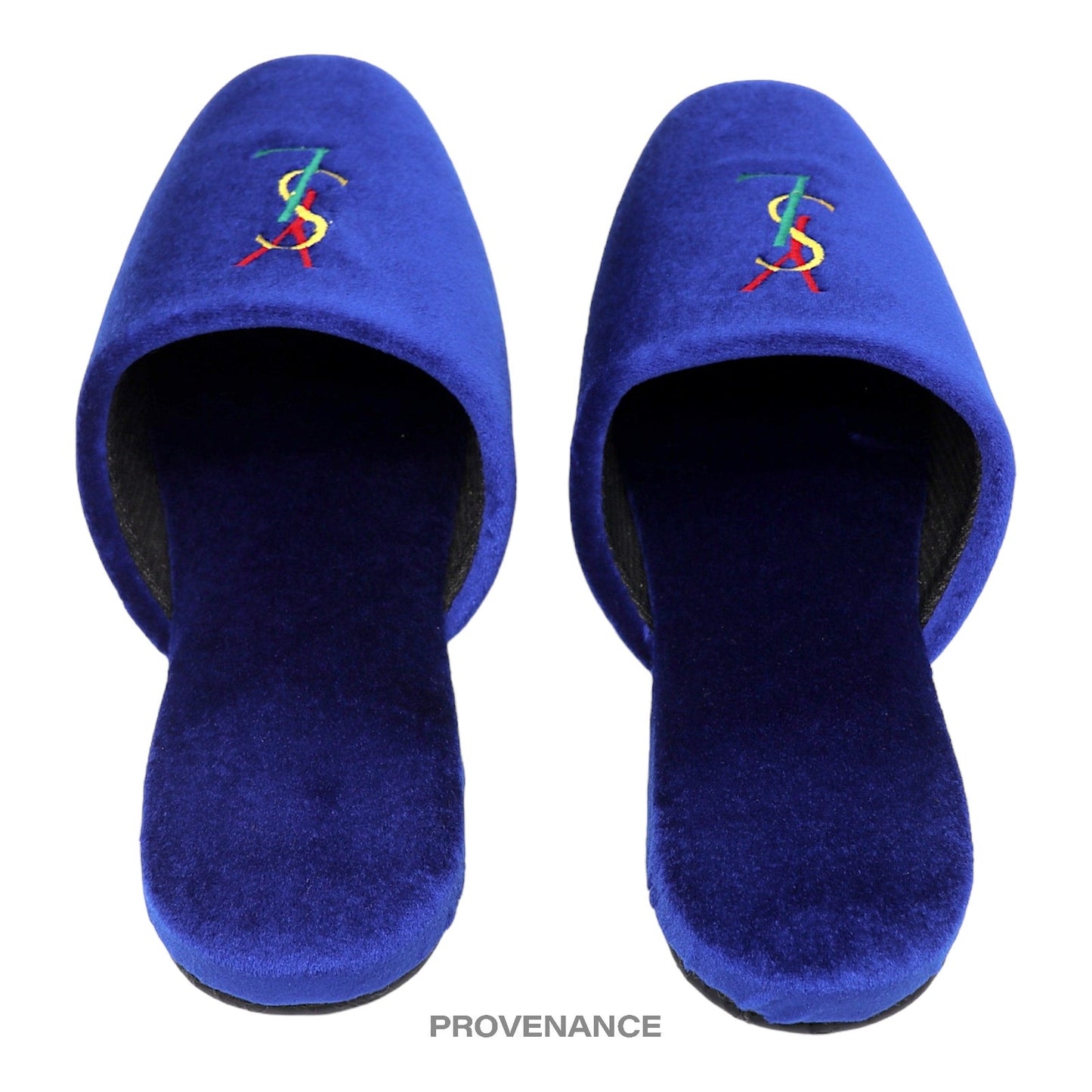 🔴 Yves Saint Laurent YSL Logo Slipper - Blue Velour