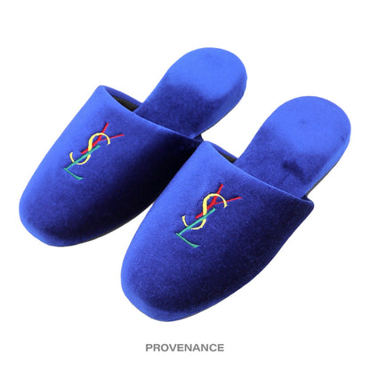 🔴 Yves Saint Laurent YSL Logo Slipper - Blue Velour