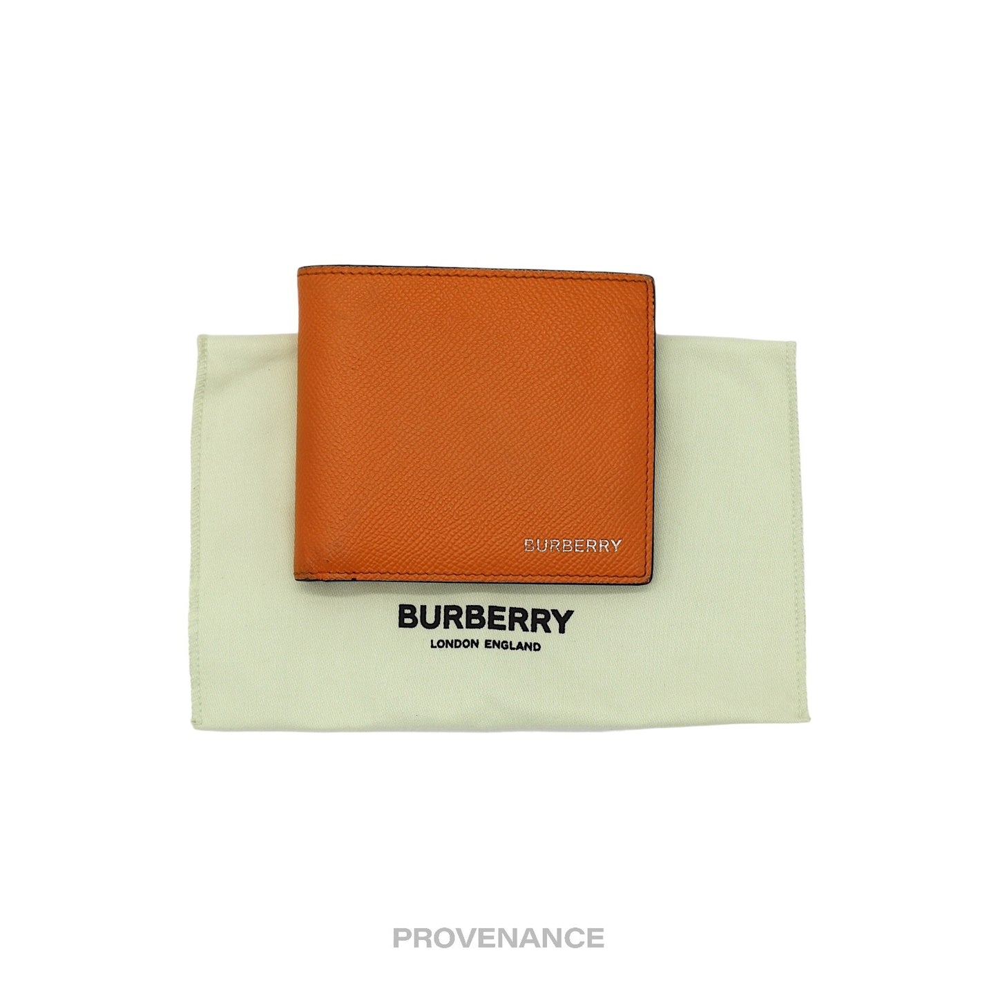 🔴 Burberry Logo 8CC Bifold Wallet - Orange Grained Leather