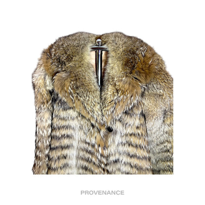 🔴 Coyote Full-Length Fur Coat - Brown Herringbone