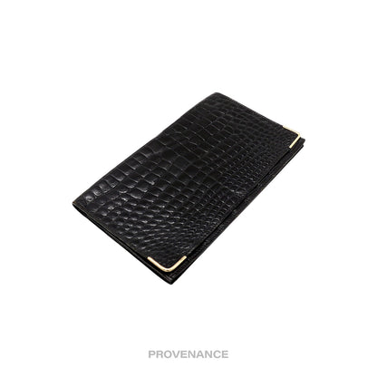 🔴 Celine Long Wallet - Black Crocodile Leather Gold