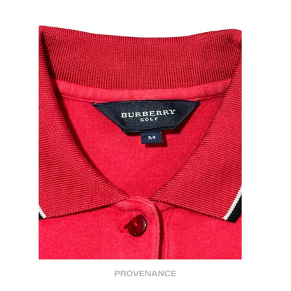 🔴 Burberry Golf Long Sleeve Polo Shirt - Red M