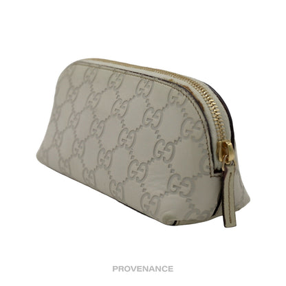 🔴 Gucci Zip Cosmetic Pouch - Ivory GG Guccissima Leather