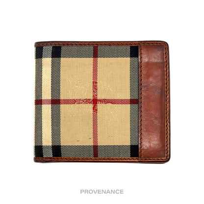 🔴 Burberry Nova Check Canvas Bifold Wallet - Brown Leather
