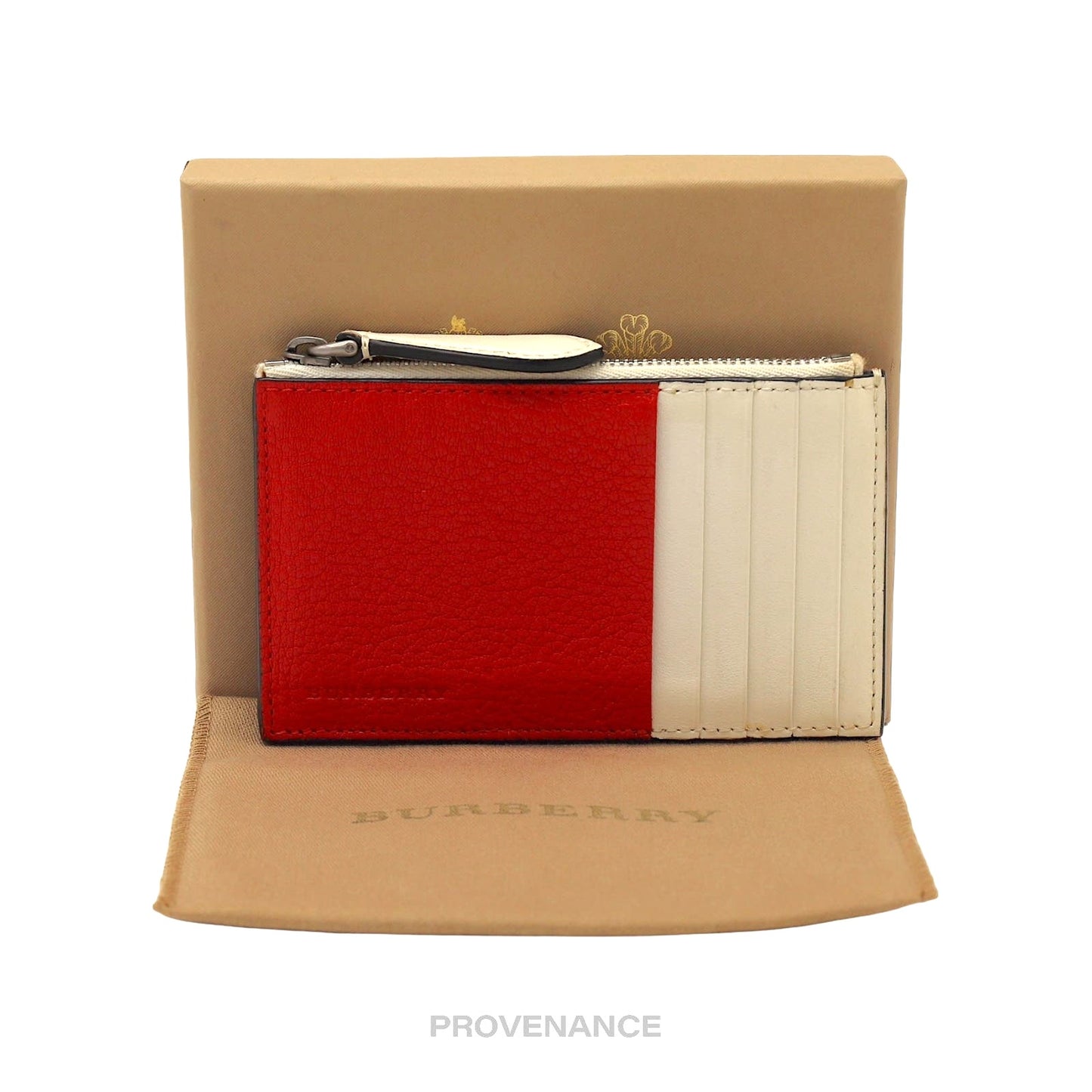 🔴 Burberry Two Tone Zip Card Wallet - Red/White