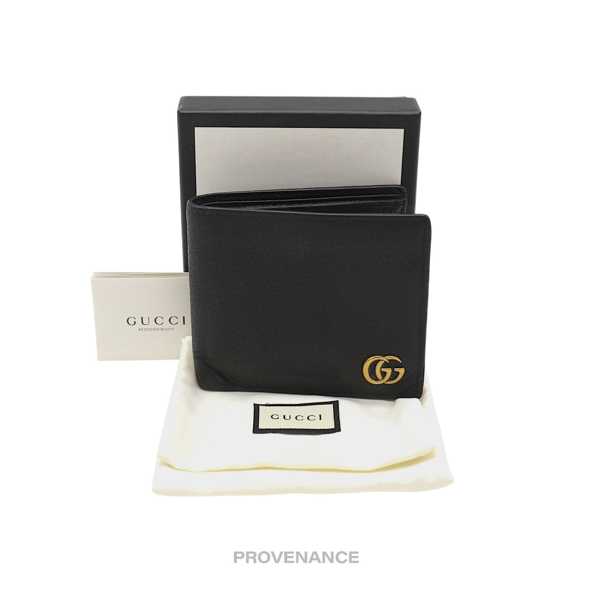 🔴 Gucci GG Marmont Bifold Wallet - Black Leather