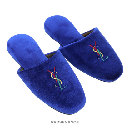 🔴 Yves Saint Laurent YSL Logo Slipper - Blue Velour