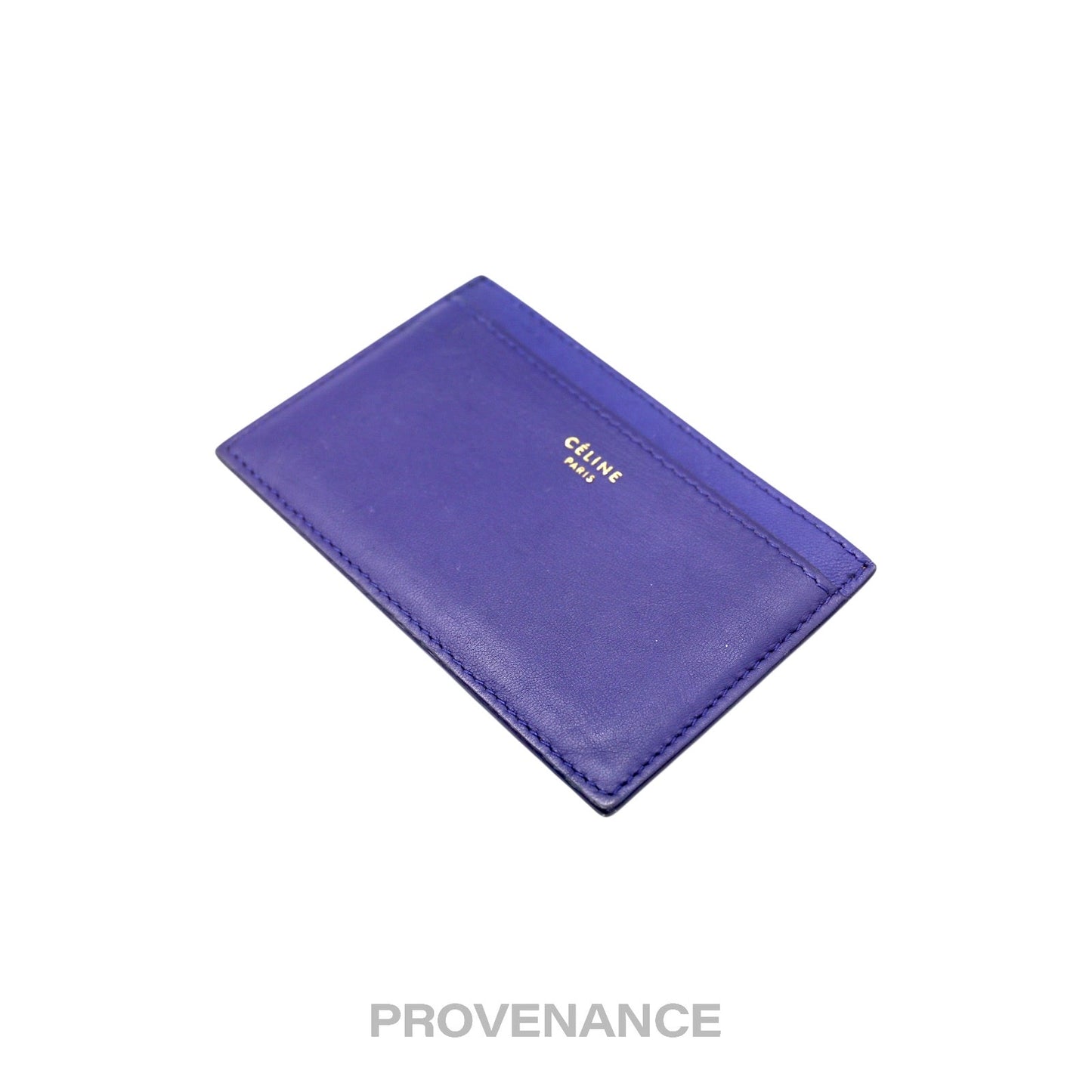 🔴 Celine Logo Card Holder Wallet - Two-Tone Blue Tan
