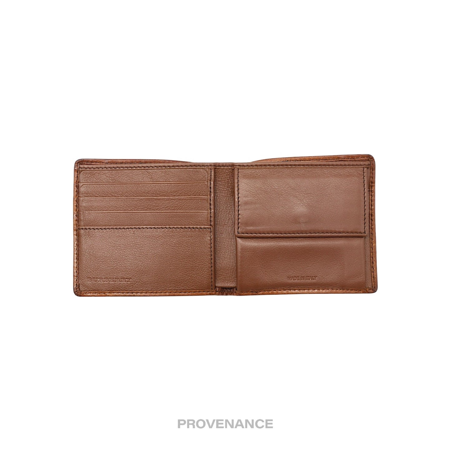🔴 Burberry Nova Check Canvas Bifold Wallet - Brown Leather