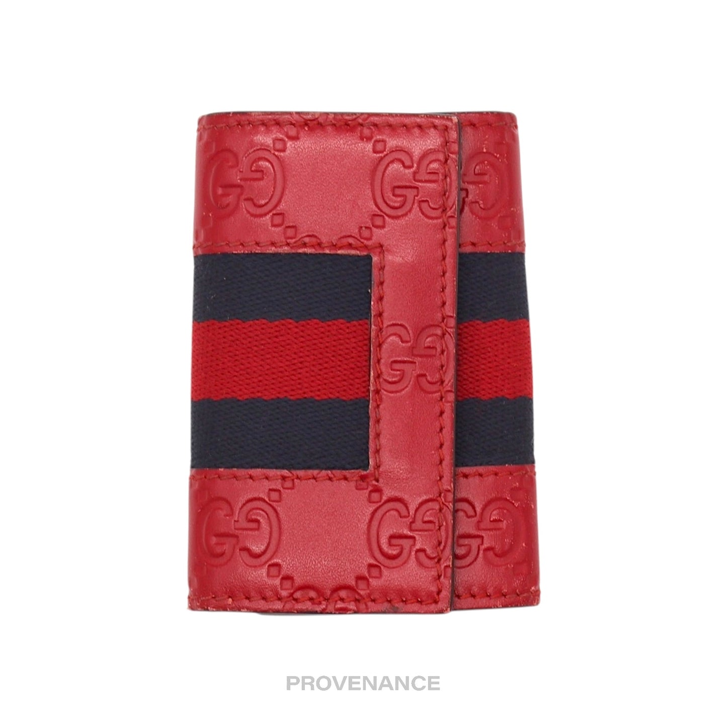 🔴 Gucci GG Web 6 Key Holder - Red Guccissima Leather
