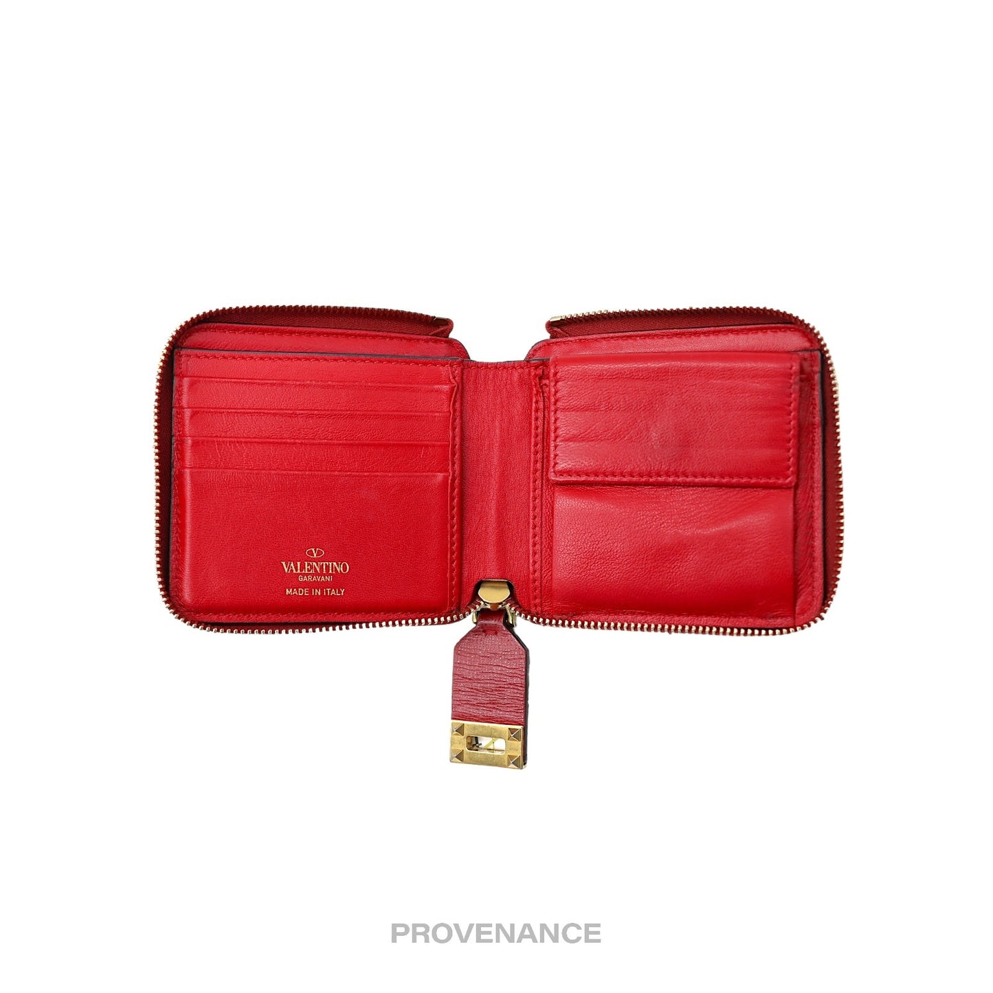 🔴 Valentino Stud Clasp Zip Wallet - Red Gold