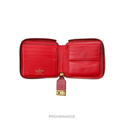 🔴 Valentino Stud Clasp Zip Wallet - Red Gold