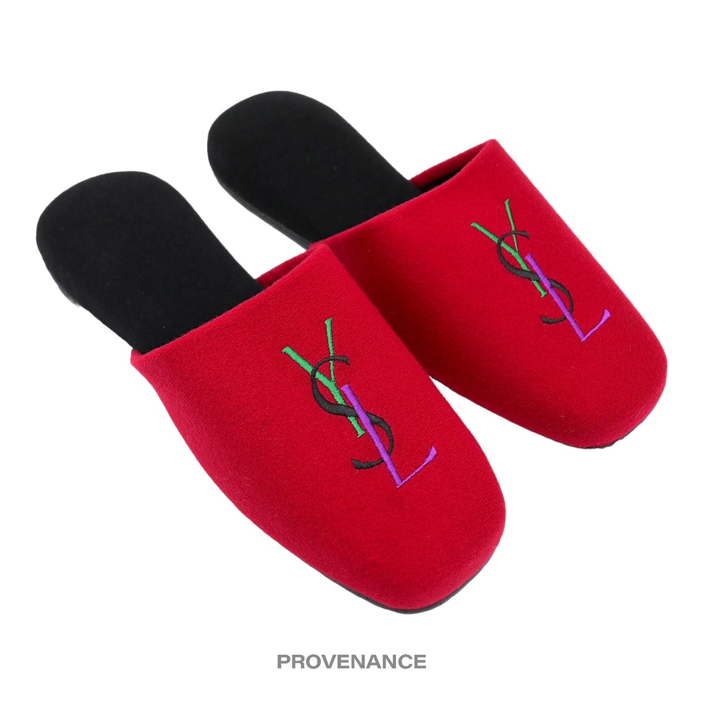 🔴 Yves Saint Laurent YSL Logo Slipper - Red Velour