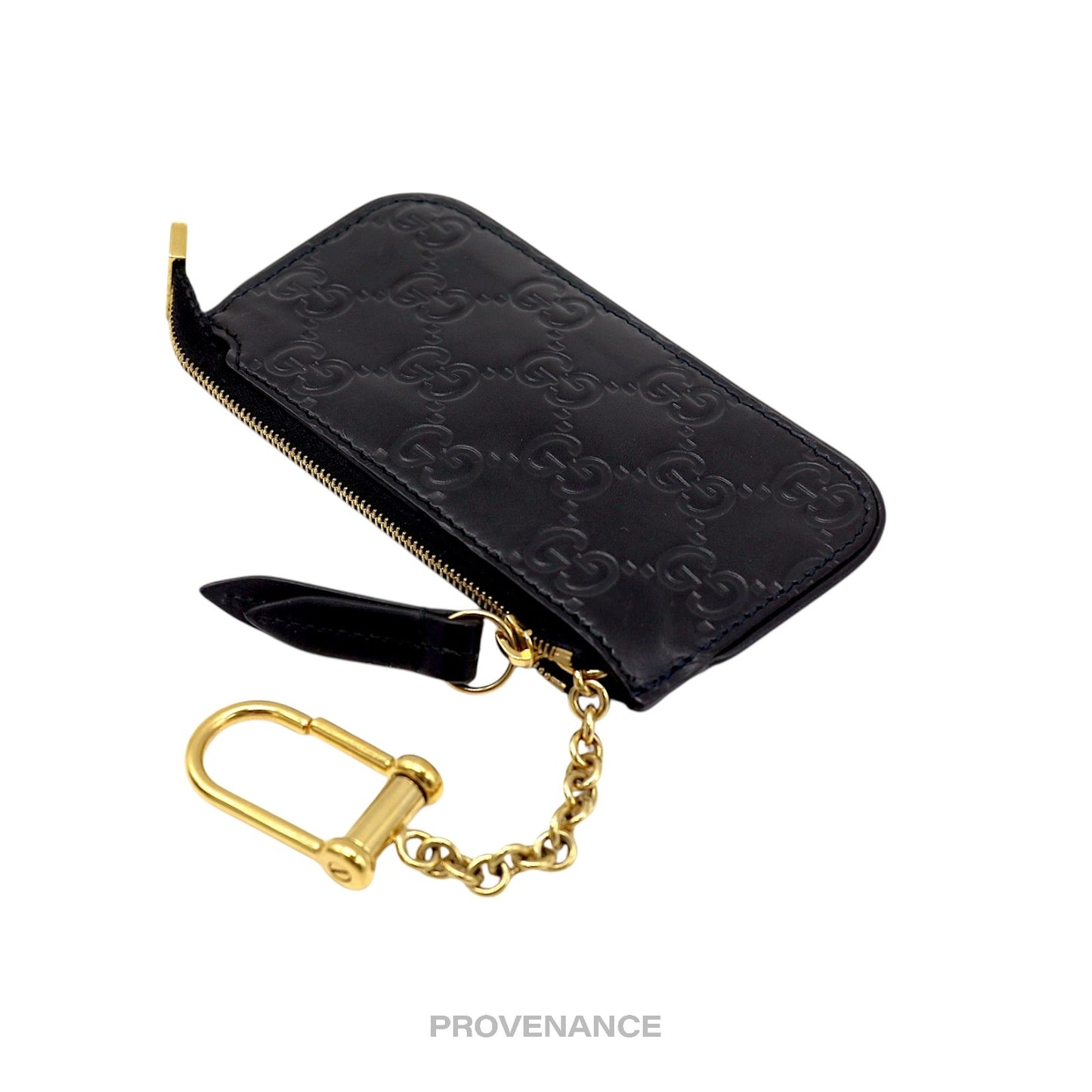 🔴 Gucci Key Pouch Cles - Black GG Guccissima Leather