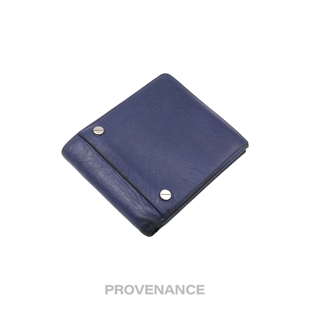 🔴 Balenciaga Screw Stud Bifold Wallet - Navy Blue Lambskin