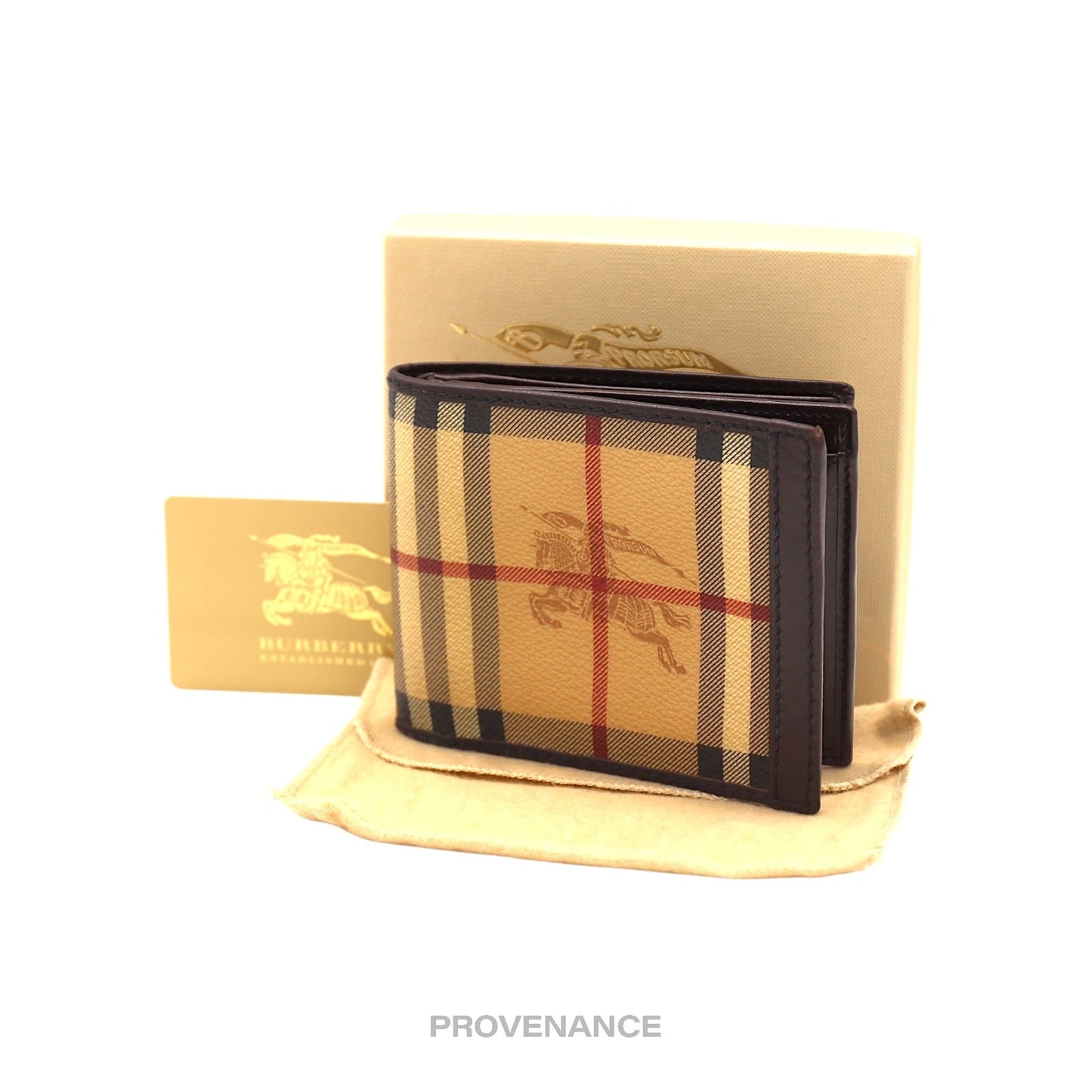 🔴 Burberry 8CC Trifold Wallet - Haymarket Check Chocolate