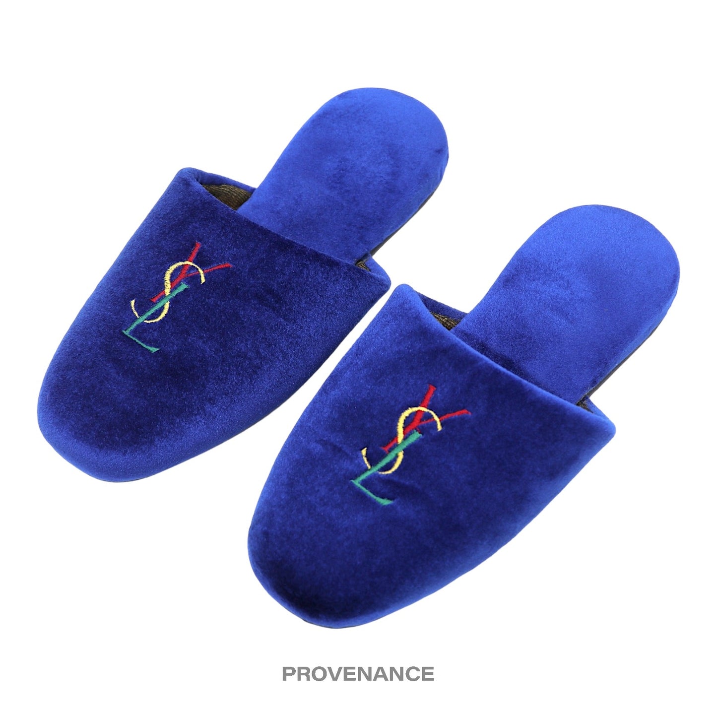 🔴 Yves Saint Laurent YSL Logo Slipper - Blue Velour