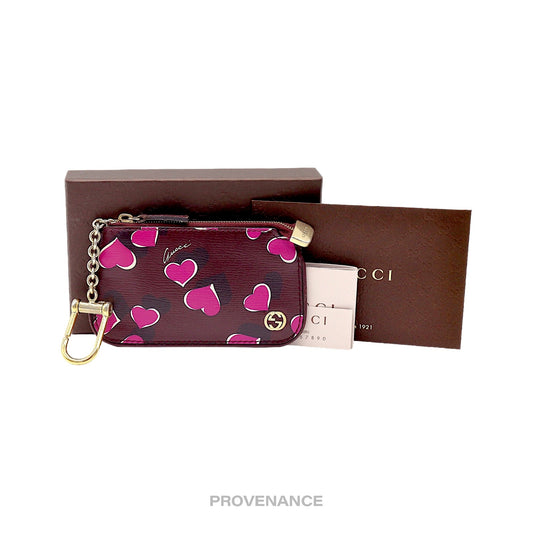 🔴 Gucci GG Heart Logo Key Pouch Cles - Red/Pink