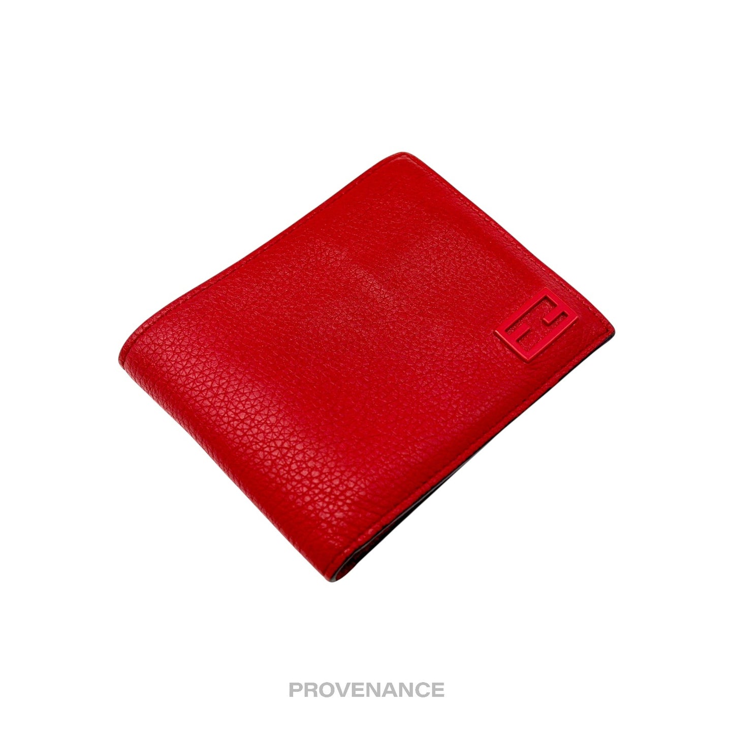 🔴 Fendi  FF Logo Bifold Wallet - Pebbled Red Leather