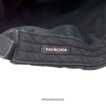 🔴 Balenciaga Embroidered Script Logo Cap - Washed Black