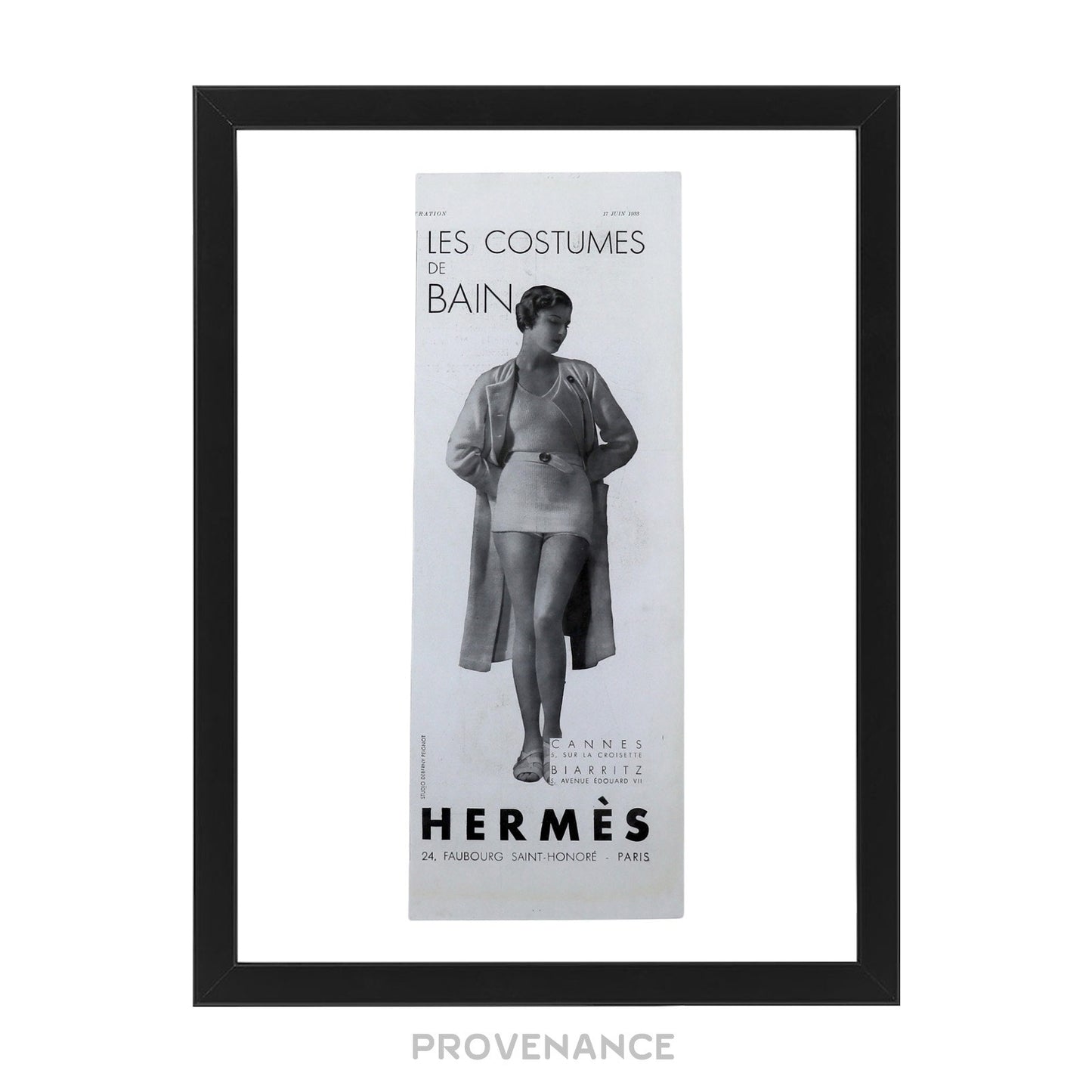 🔴 Hermes Antique Vintage Newsprint Ad - COSTUMES DE BAIN