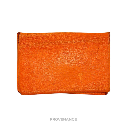 🔴 Hermès Calvi Card Wallet - Orange Chevre Mysore Leather