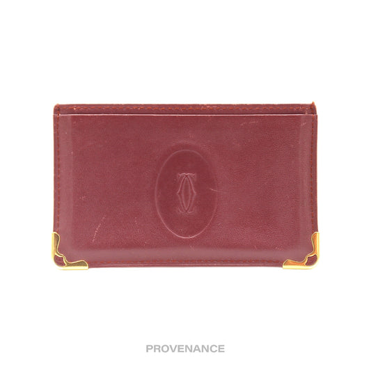 🔴 Cartier ID Card Holder - Burgundy Calfskin Leather