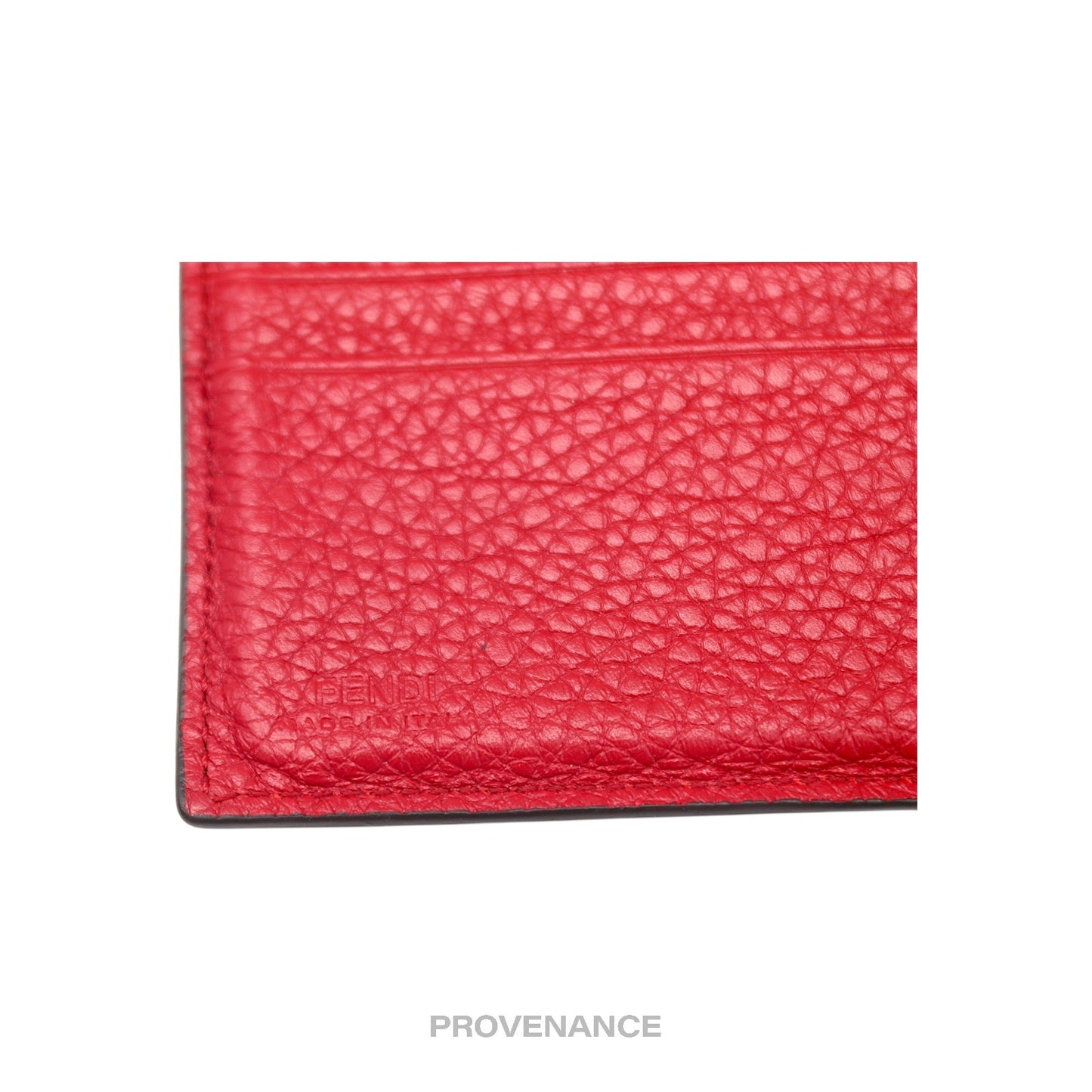 🔴 Fendi  FF Logo Bifold Wallet - Pebbled Red Leather