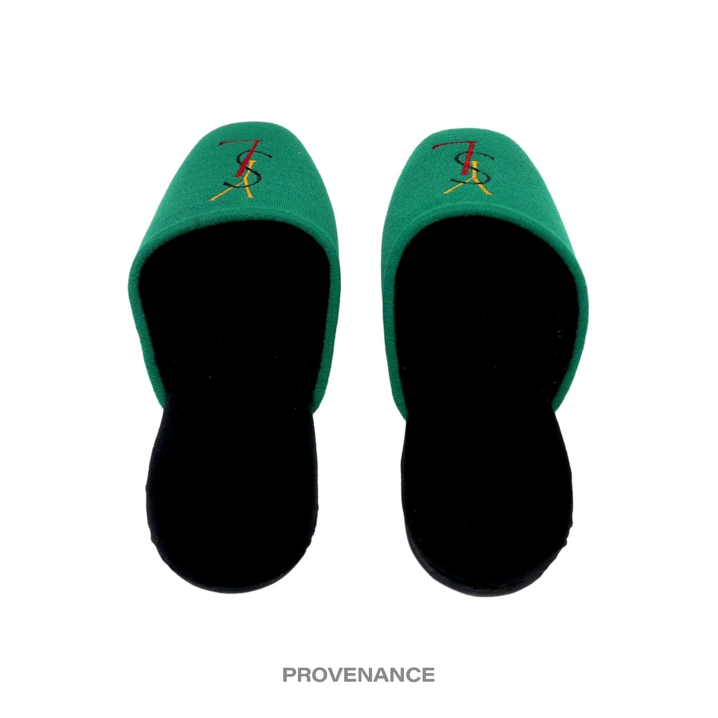 🔴 Yves Saint Laurent YSL Logo Slipper - Green Velour