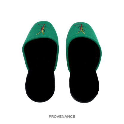 🔴 Yves Saint Laurent YSL Logo Slipper - Green Velour