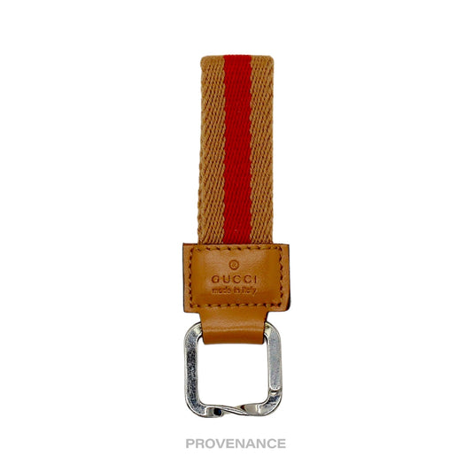🔴 Gucci Logo GG Web Keychain - Tan/Red
