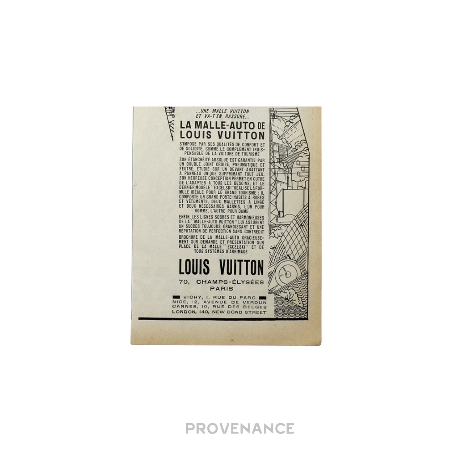 🔴 Louis Vuitton Antique Vintage Newsprint Ad - MALLE-AUTO