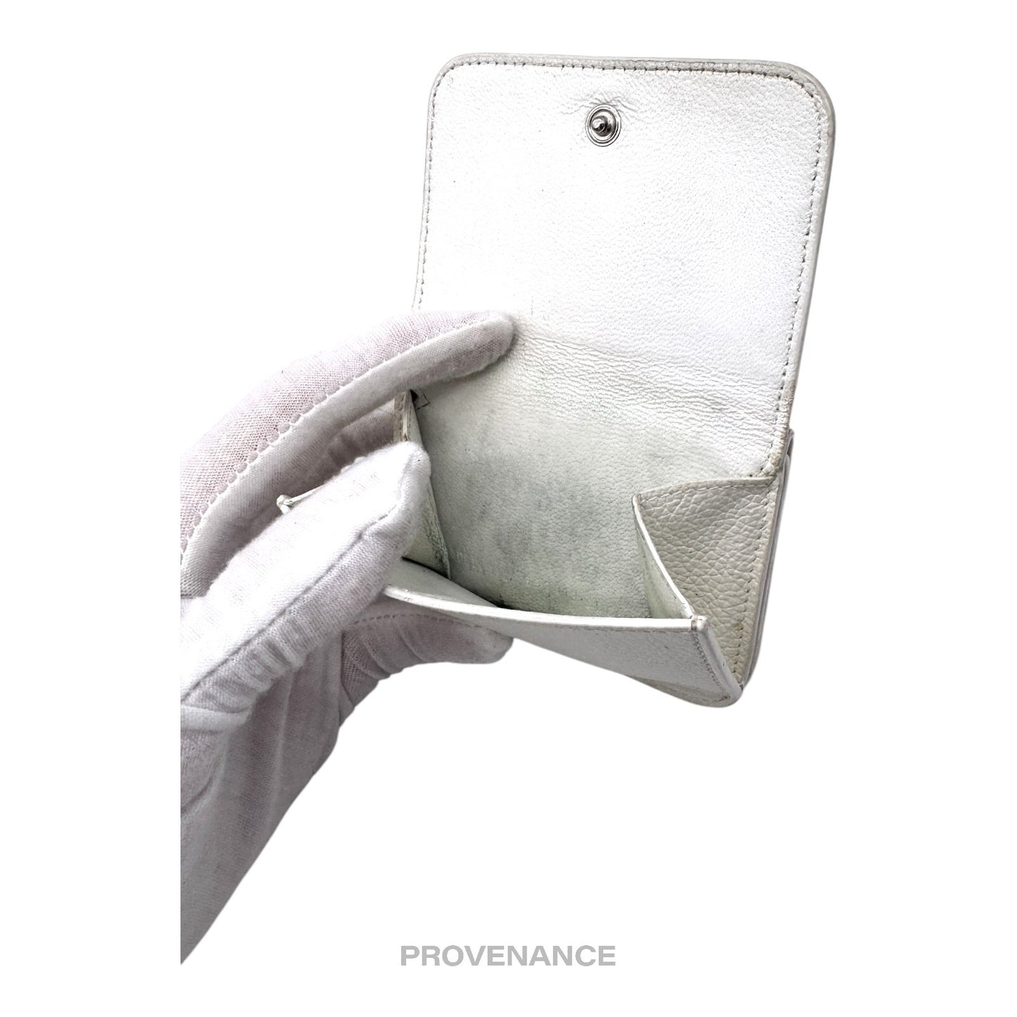 🔴 Balenciaga Logo Trifold Wallet - White Leather Pink