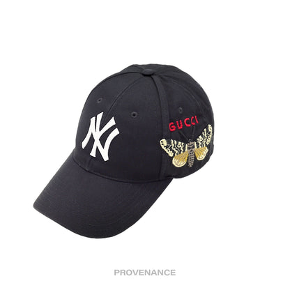 🔴 Gucci x NY Yankees Embroidered Hat Cap - Black with Moth