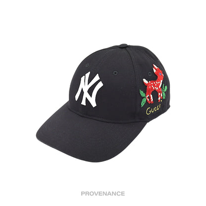 🔴 Gucci x NY Yankees Embroidered Hat Cap - Black Deer Bambi