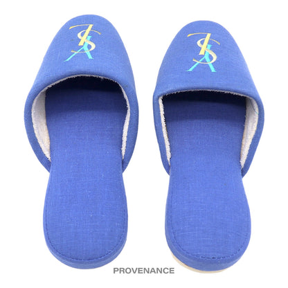 🔴 Yves Saint Laurent YSL Logo Slipper - Blue Canvas