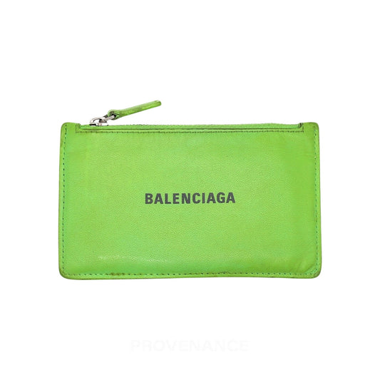 🔴 Balenciaga Logo Fragment Zip Card Wallet - Green Leather