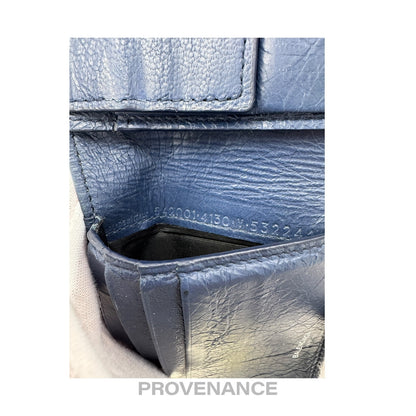 🔴 Balenciaga Screw Stud Bifold Wallet - Navy Blue Lambskin