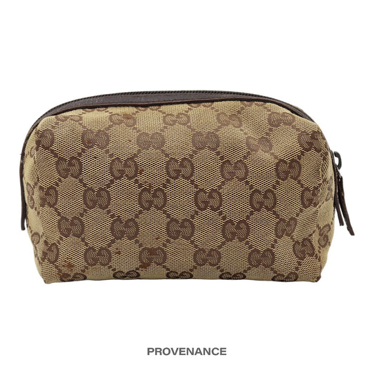 🔴 Gucci GG Canvas Zip Pouch Cosmetic Bag - Brown