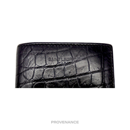 🔴 Saint Laurent Paris SLP Pocket Card Wallet - Black Croc