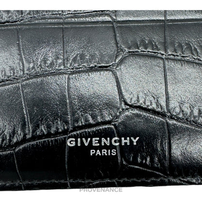 🔴 Givenchy Logo Card Holder - Black Croc Leather