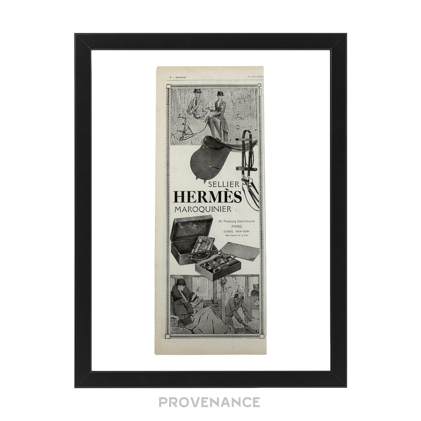 🔴 Hermes Antique Vintage Newsprint Ad - SELLIER MAROQUINIER