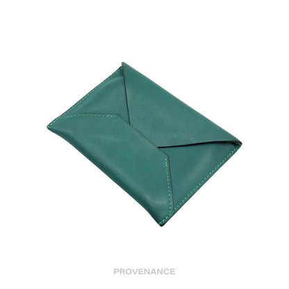 🔴 Hermes Envelope PM Card Case - Teal Swift Leather